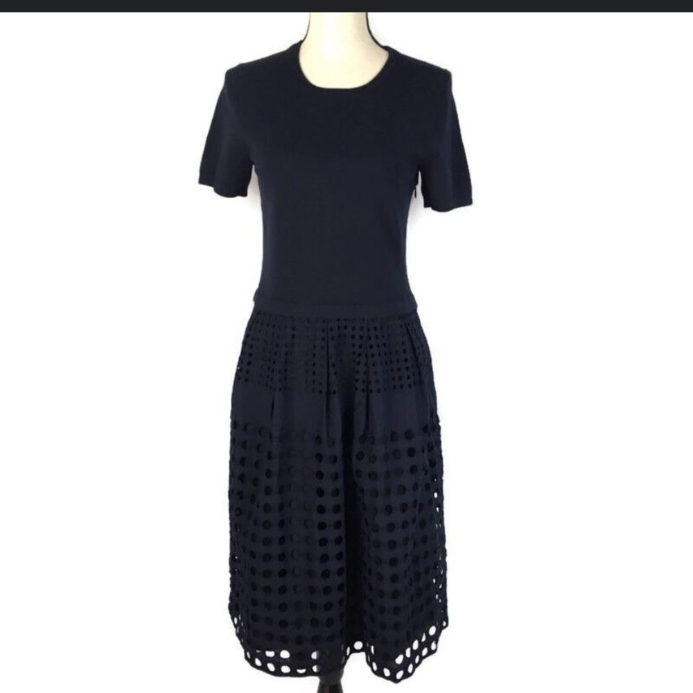 Ann Taylor Elegant Navy Blue Eyelet Dress